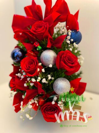MiniXmas *Santa's Here!* | Mini Holiday Tree with Fresh Roses Flowers Gift Christmas