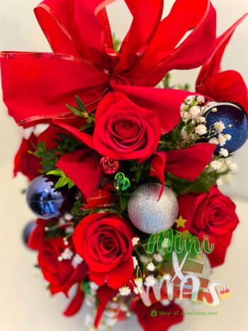 MiniXmas *Santa's Here!* | Mini Holiday Tree with Fresh Roses Flowers Gift Christmas