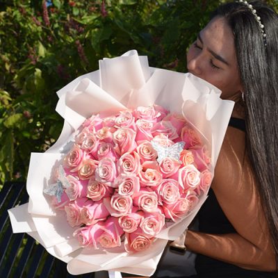 pink flowers in wrap paradise flowers same day delivery